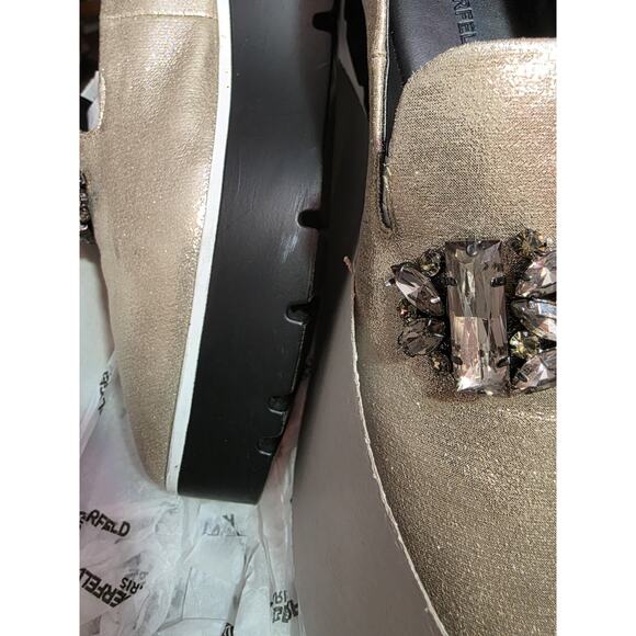 Karl Lagerfeld Paris Bri Loafer Flats Slip On Shoes Cream Rhinestone Womens 10 M - Picture 11 of 16